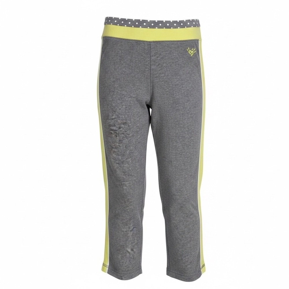VTG Justice Girls SZ 12 Leggings Grey Heather Neon Yellow Stripe Y2K Retro Pants